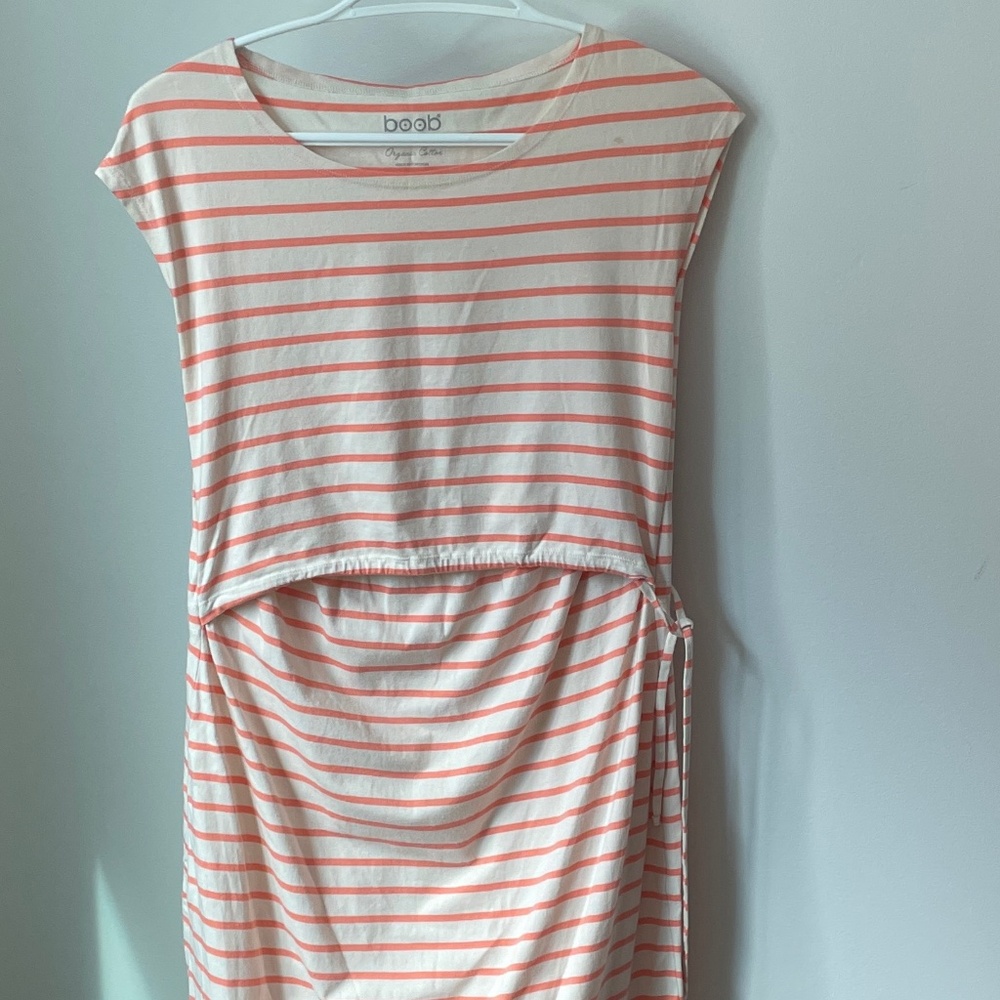 Boob Design Striped Dress in White and Coral